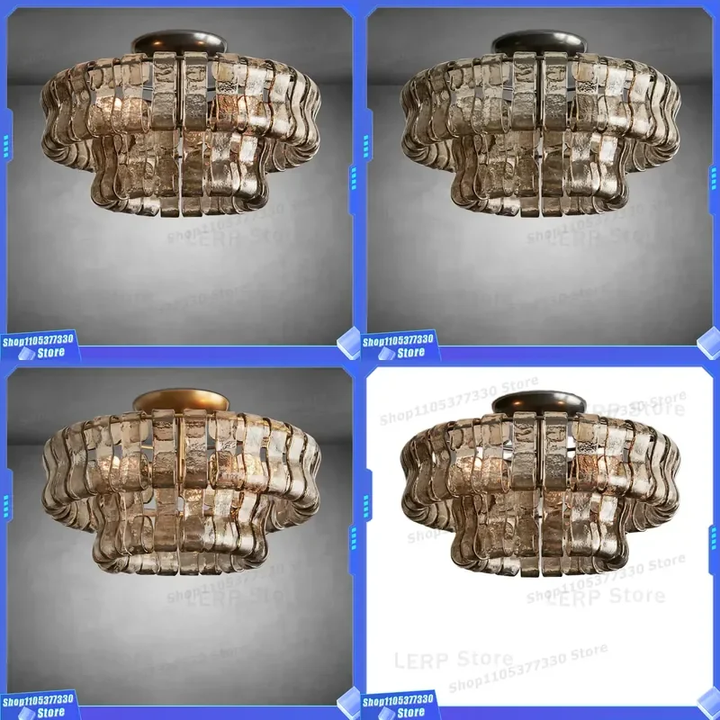 Modern Round Smoke Glass Chandelier IP65 AC LED Metal Base Ceiling Light Fixture for Living Room Home Decor Lighting IP65