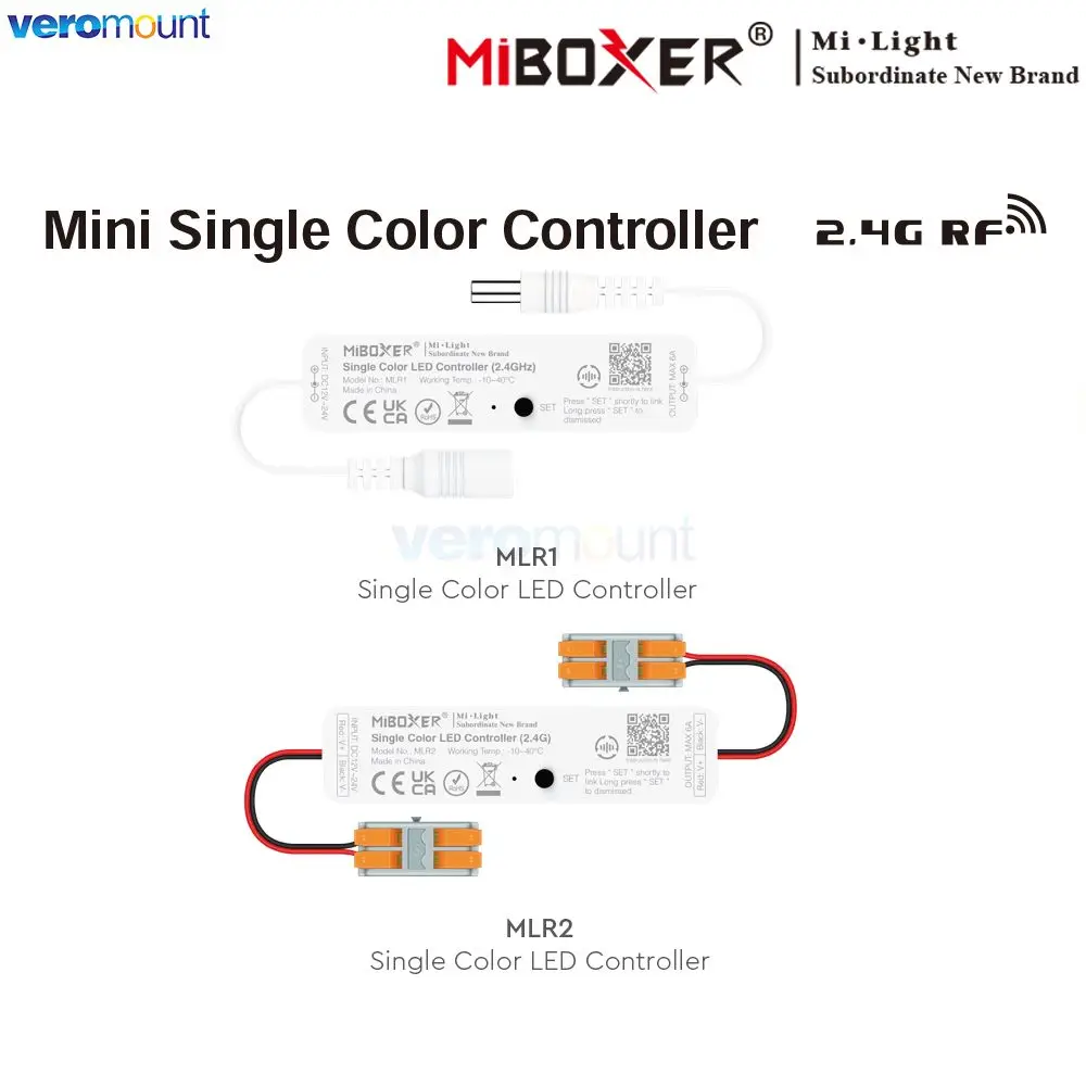 MiBoxer Mini Single Color LED Dimmer Controller MLR1 MLR2 2.4GHz Wireless Remote For DC12V 24V 6A Single Color LED Strip Light