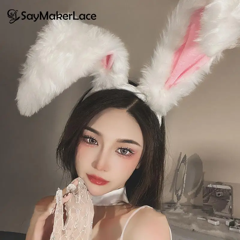 Girls Plush Long Rabbit Ear Hair Bands Headwear Headband Dress Accesorios Women Girl Cosplay Lolita Cosplay Hair Accessories