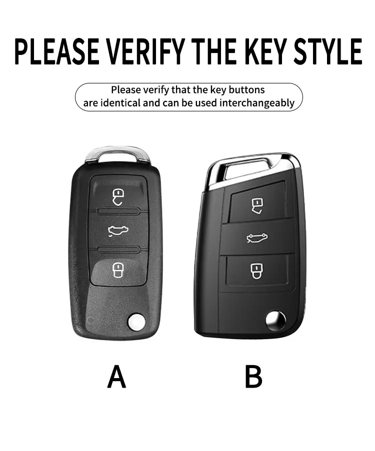 Metall-Leder-Autoschlüsselhülle für Volkswagen VW Polo Golf 7 MK7 Tiguan Passat für Skoda Octavia Kodiaq Karoq für Seat Ateca Leon. – Detail 2