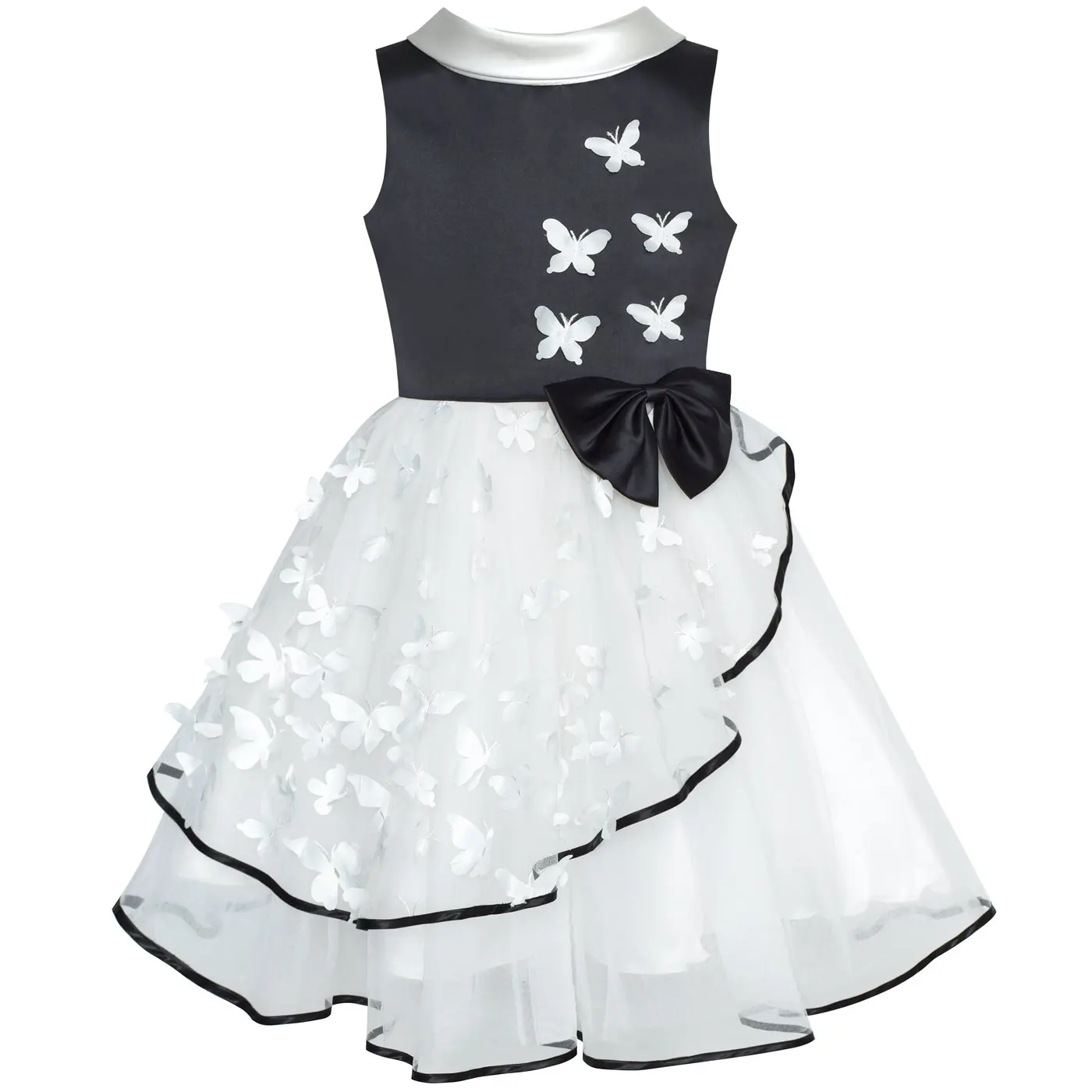 Flower Girls Dress White and Black Butterfly Pageant Party