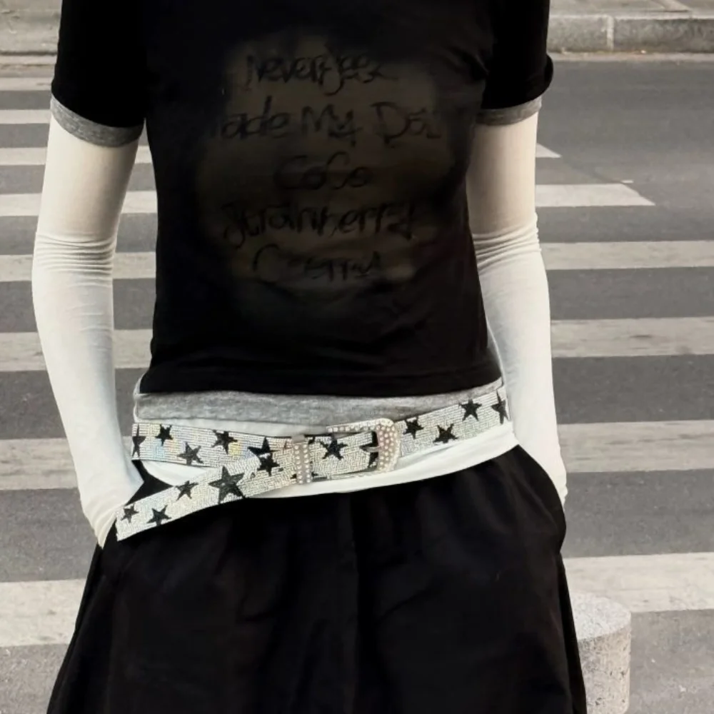 ファッション Y2K 五芒星ベルトストラップバックルパンク光沢のあるスターウエストバンドヴィンテージ誇張ジーンズ装飾ウエストアクセサリー