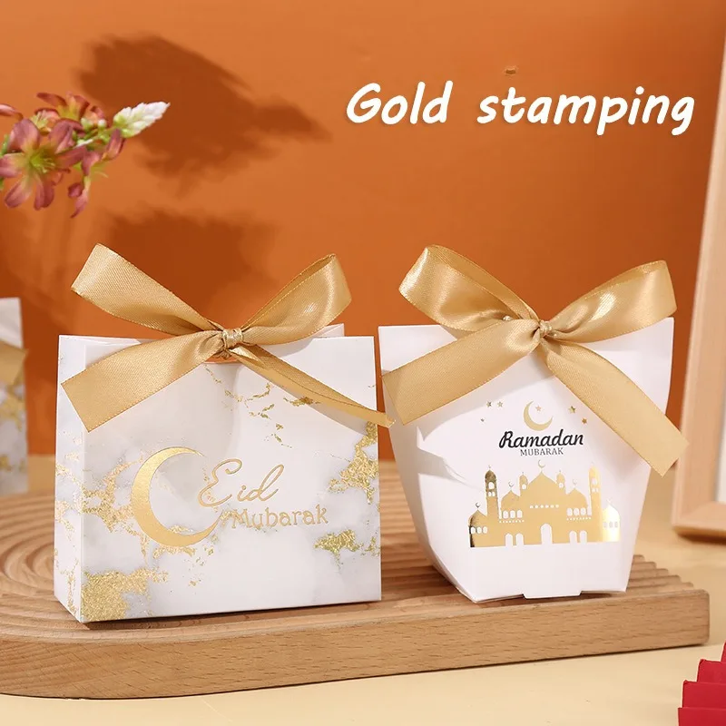 Candy Wrapping Bags Decoration Gift Box Ramadan Mubarak Eid Mubarak Gift Box Islamic Small Paper Gift Bag With Ribbon