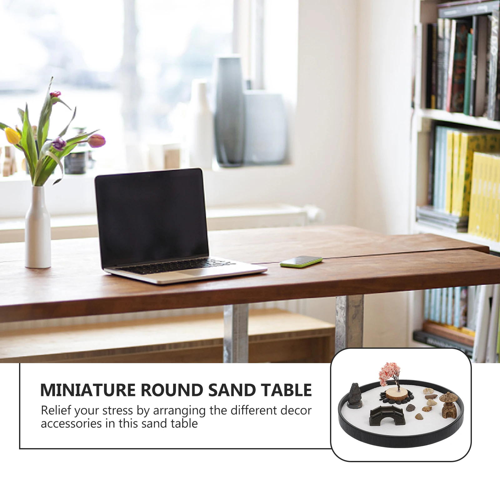 

Round S Table Decoration Black Garden Desk Stable Office Premium Material Micro l scape naments Home Desktop Decor DIY