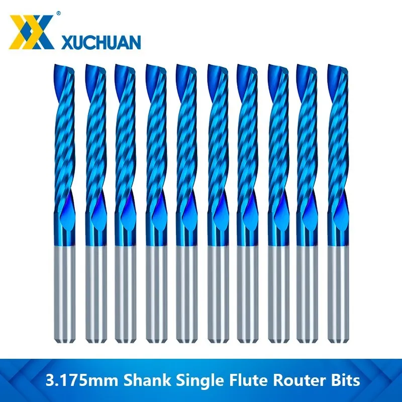 

10pcs 3.175mm Shank Single Flute Router Bits for Wood Carbide Sprial Mill Cutter Router Bits Woodworking Tools