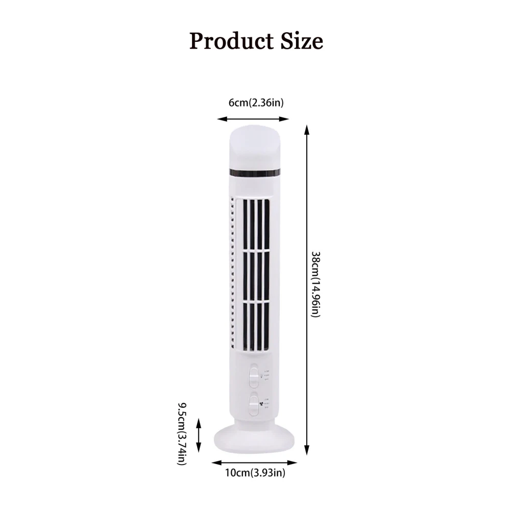 Ventilador elétrico LED Torre, USB Vertical, Bladesess Fans, 2 Velocidade, Mute Cooler, Mini Ar Condicionado, Desktop Ventiladores de Refrigeração para Casa e Carro