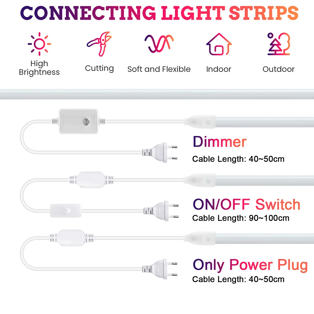 COB LED Neon Strip Light with Dimmer Switch Power Plug 220V 3000K 4000K 6000K 288 LEDs Flexible Warm White 5m 10m 20m 30m 0.5m
