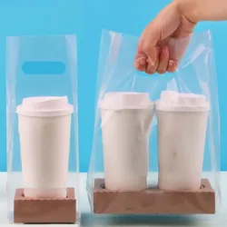 50Pcs Transparent/Frosted Beverage Packaging Bags Single Double Cup Milk Tea Coffee Takeaway Pouches Portable Drinks Bag