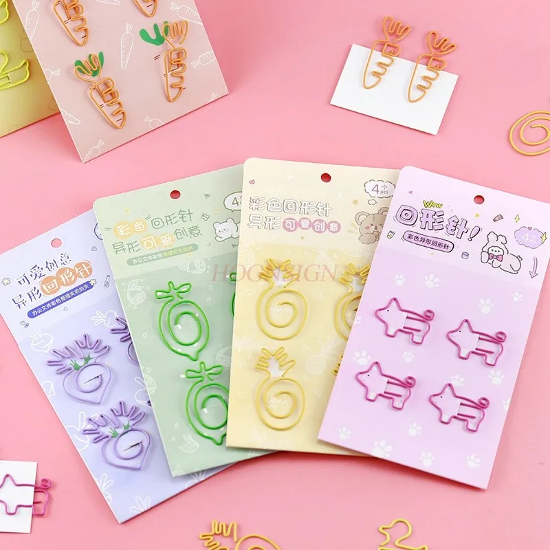 

8pcs Carrot Paper Clips Creative Cute Cartoon Bookmark Loop Needle Fruit Animal Alien Loop Needle