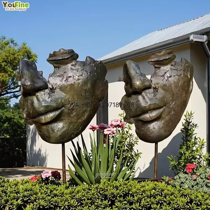 Wmwmnu Abstract Metal Sculpture Modern Outdoor Lawn Art Bronze Human Face Statue for Garden Decor Contemporary Figurine