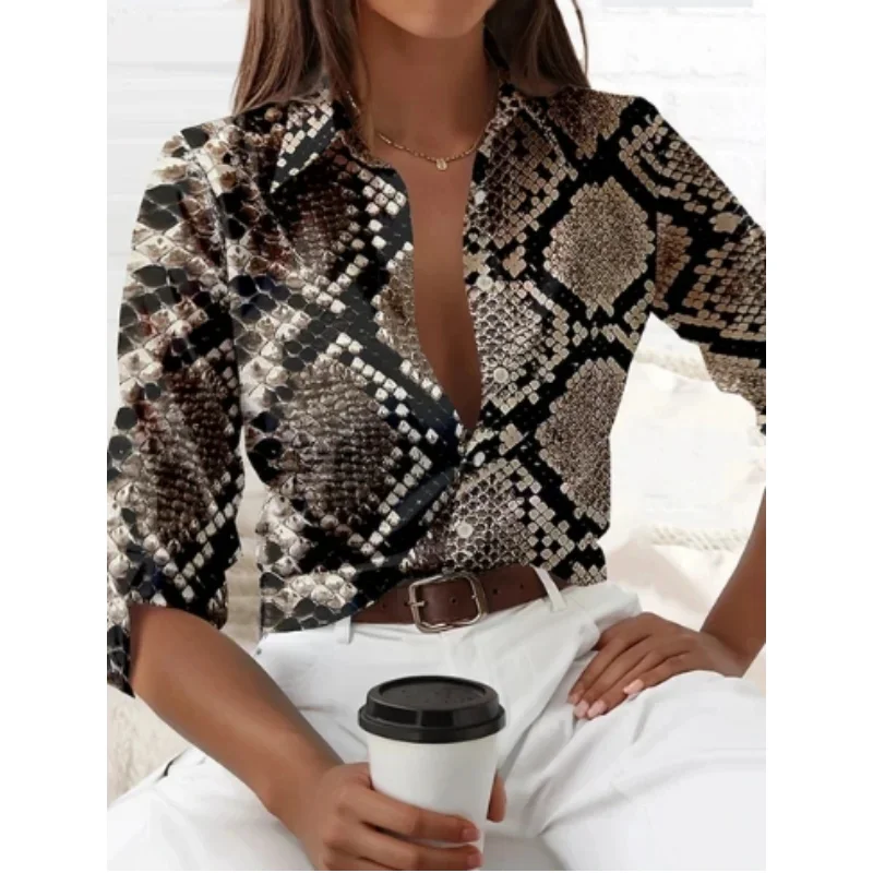 2024 New Leopard Print Pattern Long Sleeve Shirt For Womens Loose Casual shirt Top personalized Street Trend style Ladies Blouse