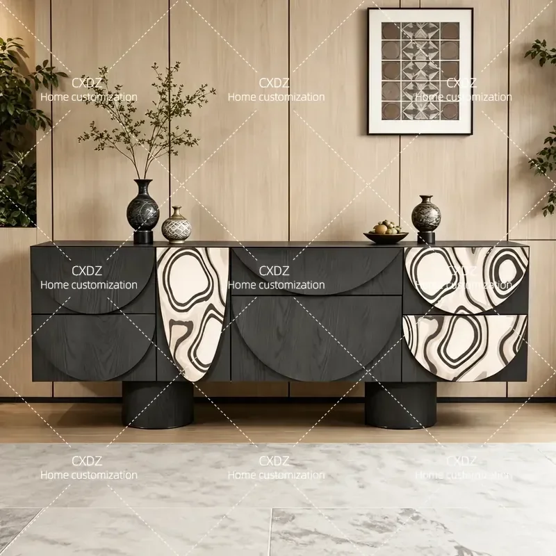 Medieval Lacquer Dining Side Cabinet Entryway Porch Storage Unit Art Print Decorative Cupboard Bedroom Locker Tea Station