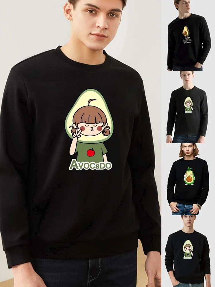 

Fashion Print Black Youth Hoodie Men's Cute Avocado Pattern Series Long Sleeve Sweatshirt Warm Casual Pullover Round Neck Autumn