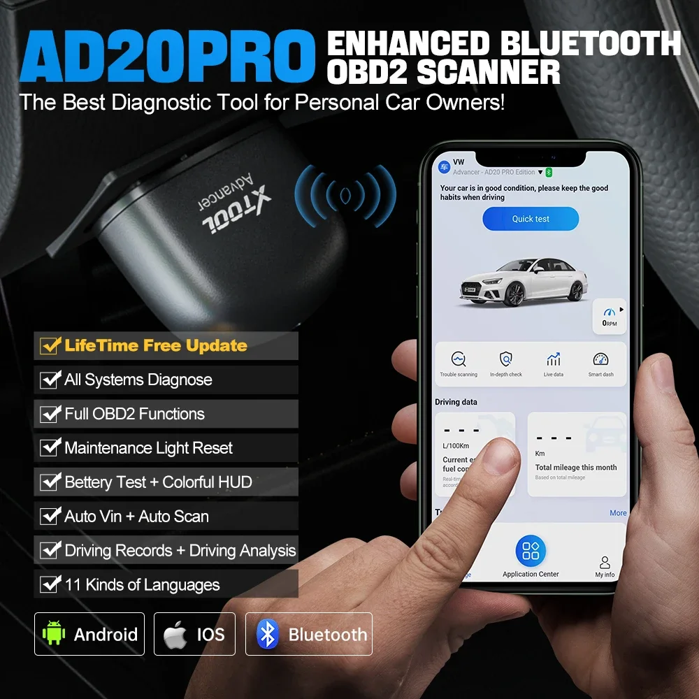 XTOOL AD20PRO OBD2 Scanner Bluetooth Code Reader Car Obd2 Clear Fault Codes Full System Diagnostic Tool For iPhone IOS Android