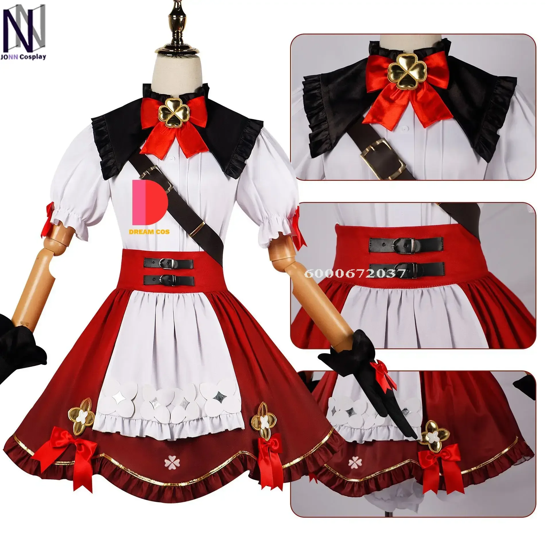 Genshin Impact Game Klee New Skin Cosplay Costume Doll Witch Red Dress Bag Little Witch Outfit for Women  Role Play Party Outfit