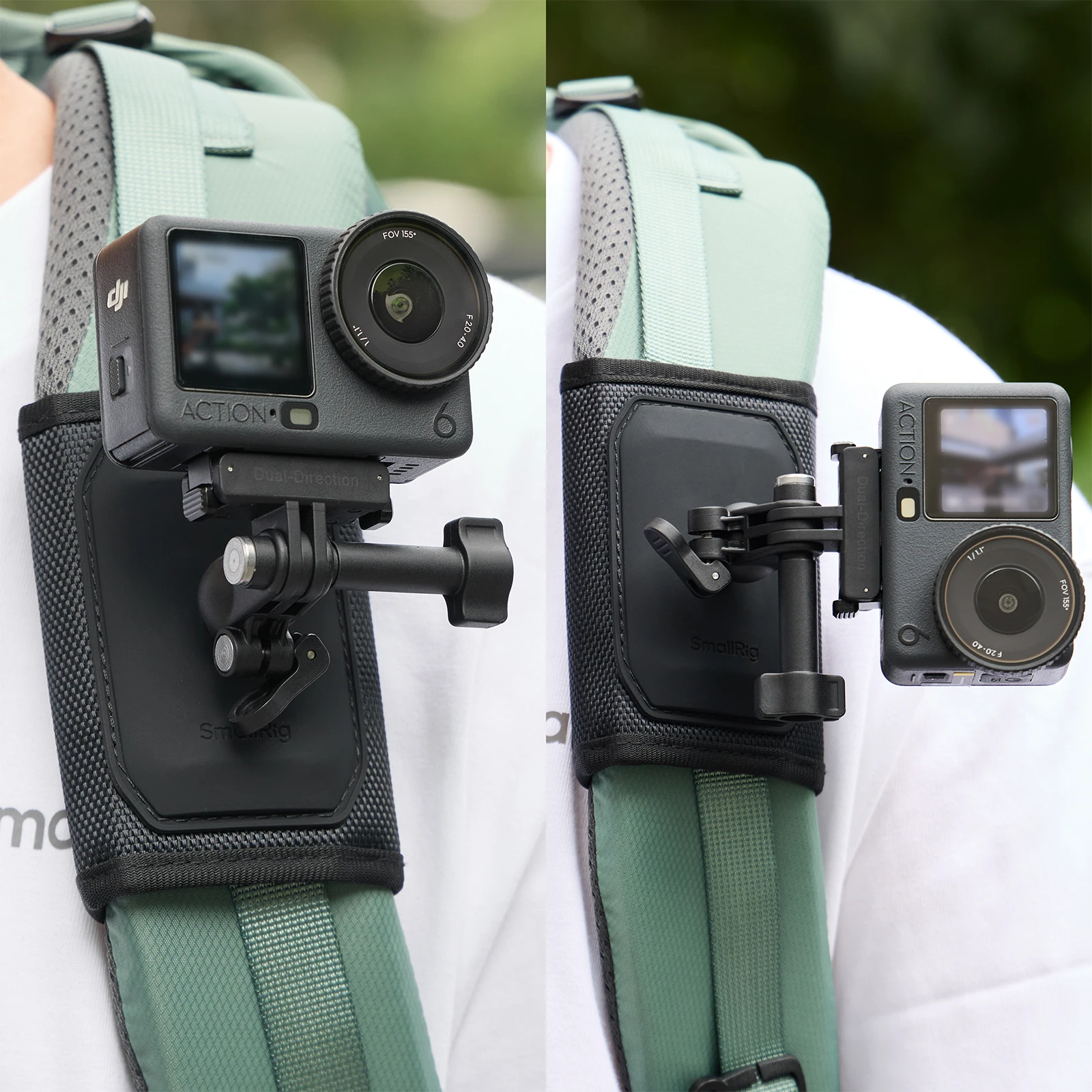 SmallRig 6306 Hook and Loop Backpack Strap Mount for DJI Osmo Action 6 / Nano with 360° Ball Head & 2-Prong Mount