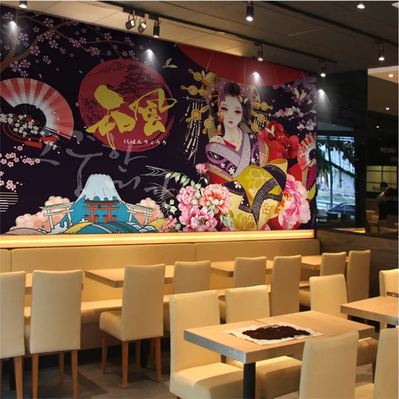 Custom Japanese Cuisine Beauty Mural Wallpapers 3D Japanese Sushi Restaurant Izakaya Industrial Decor Background Wall Paper 3D