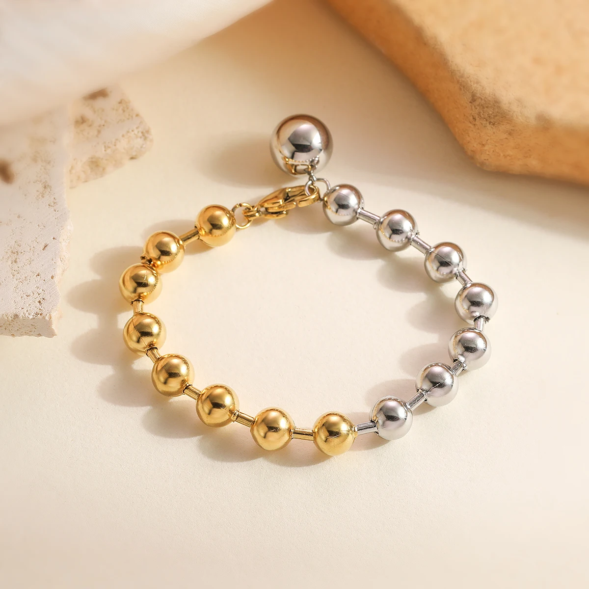 New Arrival Silver/Gold Color Mix Plated Stainelss Steel Beads Bracelet For Elegant Women Non-Fading Female Jewelry
