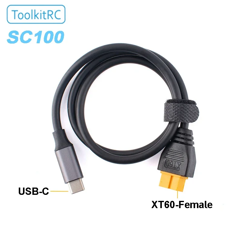 ToolkitRC SC100 Type-C to XT60 Female interface Charger Adapter Cable Length 50cm 5--20V MAX 5.0A Suitable for M6 M7 Charger DIY