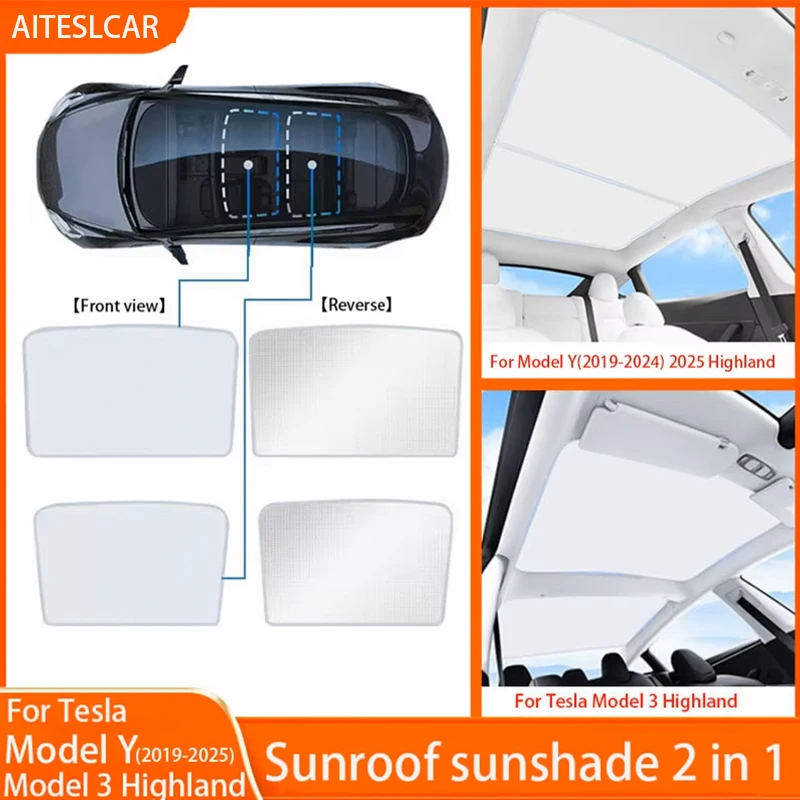 

Sun Shades For Tesla Model 3+ Highland 2024 Model Y 2025 Ice Cloth Buckle Sun Pare Glass Front Rear Sunroof Skylight Accessories