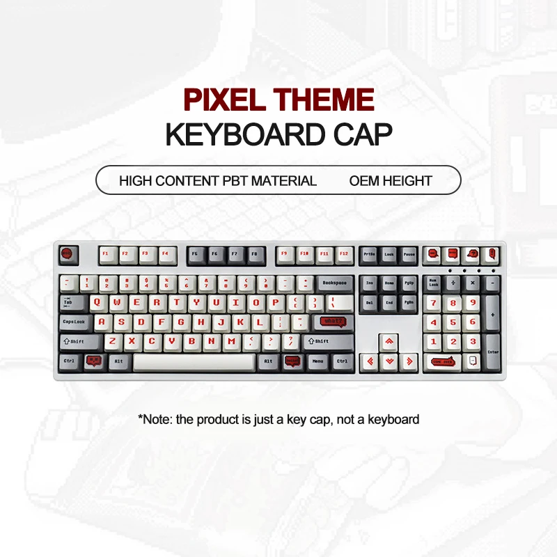 

Mechanical Keyboard Keycaps Pixel Theme Grey White Color 108 Keys PBT Dye Sublimation OEM Height PC Game GK61 Anne Pro 2