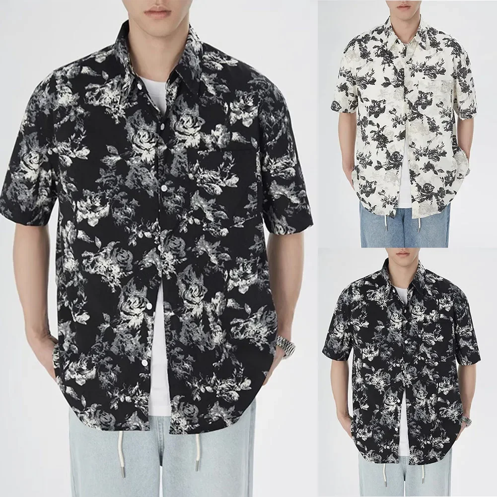 Beach Vacation L Men Beach Shirt Loose Fit Summer Shirt For Men Printed Shirt Printed Short Sleeve 95 Polyester
