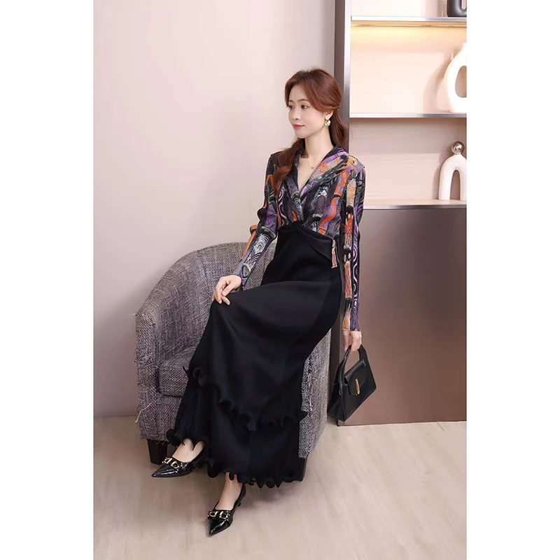 

Ele Long Sve Pleated Dr with oulder Tus And Western Collar Splicing Design Slim Fit Maxi Dr from Southeast Asia