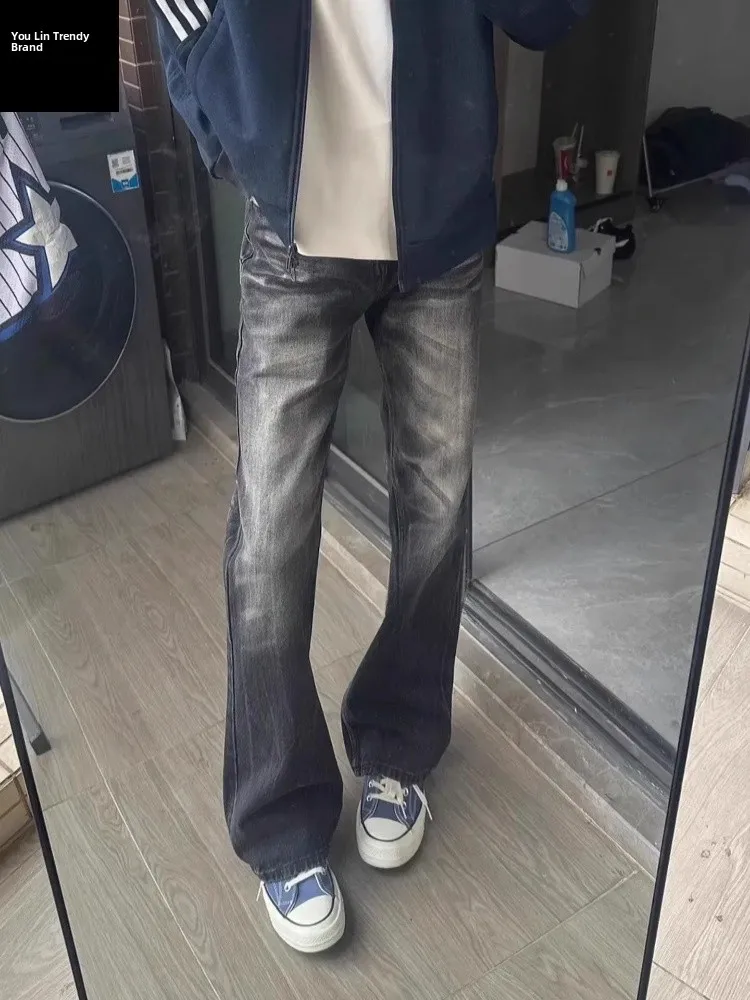

Cleanfit Lightning Pattern Bell Bottom Jeans Men's Winter American Retro Pants Leg Lengthening Slim Straight Leg Jeans
