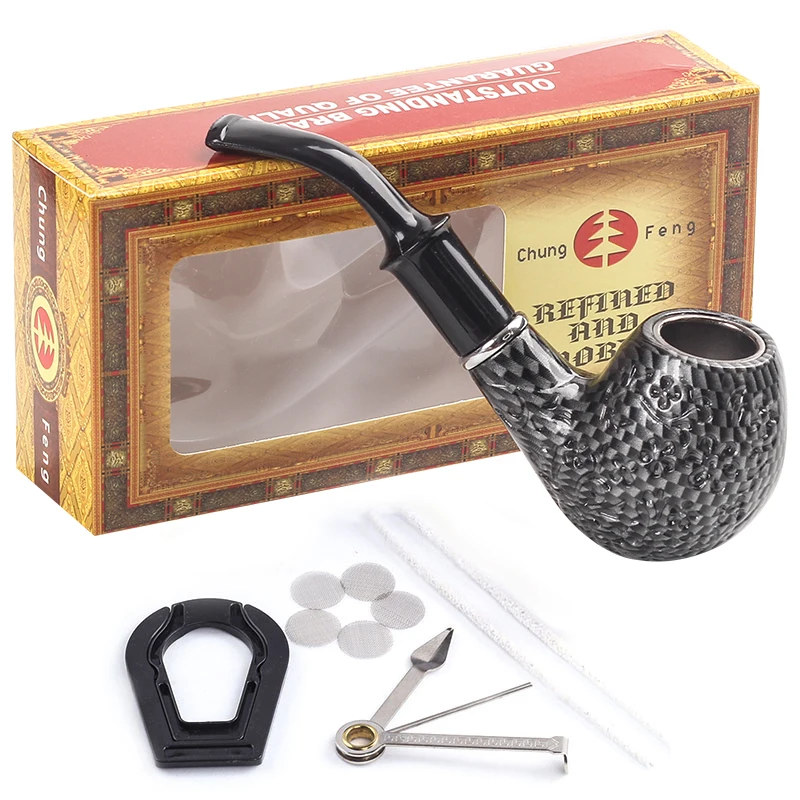 

Black Carved Resin Bakelite Smoking Pipe Set Retro Tobacco Pipe With Filter Send Pipe Tools Smoke Accessories