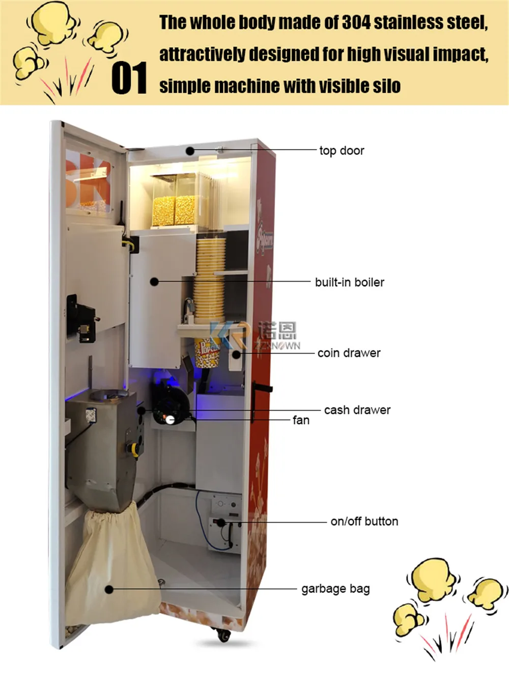 2023 Popular Design Automatic Popcorn Vending Machine Food Vending Machine Popcorn