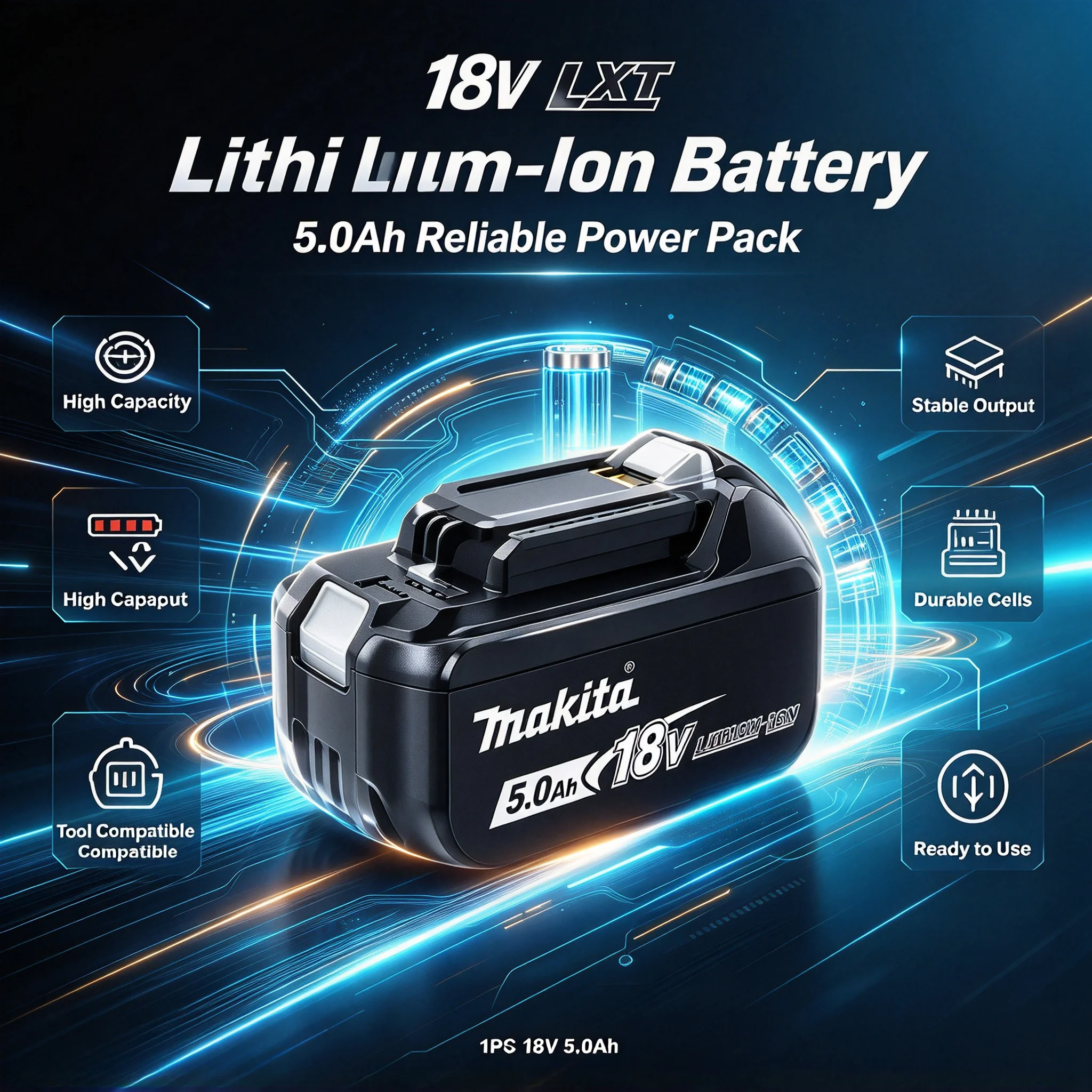 100% New Makita 18V 5.0Ah Battery BL1850B BL1860B + DC18RC Charger Kit for DDF485Z DHP487 LXT Tools