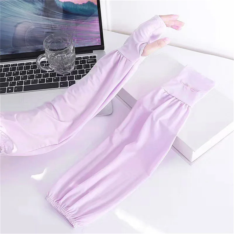 2Pcs Summer Loose Sunscreen Driving Ice Silk Sleeve Female Long Length UV Protection Arm Arm Glove Sleeves Super Soft Breathable