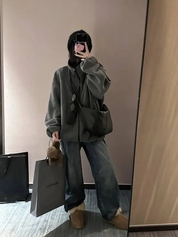 

Мужская толстовка-кардиган больших размеров 300 Pou Spring Fashion Brand: теплая повседневная куртка с воротником-стойкой для молодежи