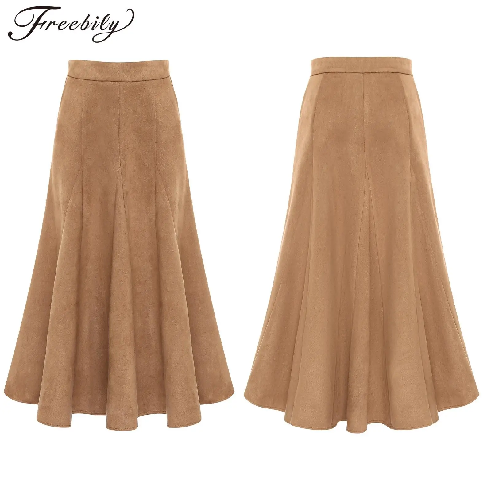 أزياء المرأة عالية الخصر التنانير فو الجلد المدبوغ ألف خط تنورة الإناث سستة مطوي سوينغ هيم ميدي طول تنورة الملابس سيدة