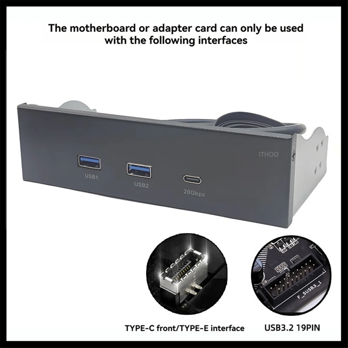 BABQ panneau avant USB pour PC 2 ports USB 3.2 GEN1 5Gbps + 1 port TYPE-C 10Gbps/20Gbps Hub pour ordinateur de bureau baie de lecteur de disquette 5.25 pouces