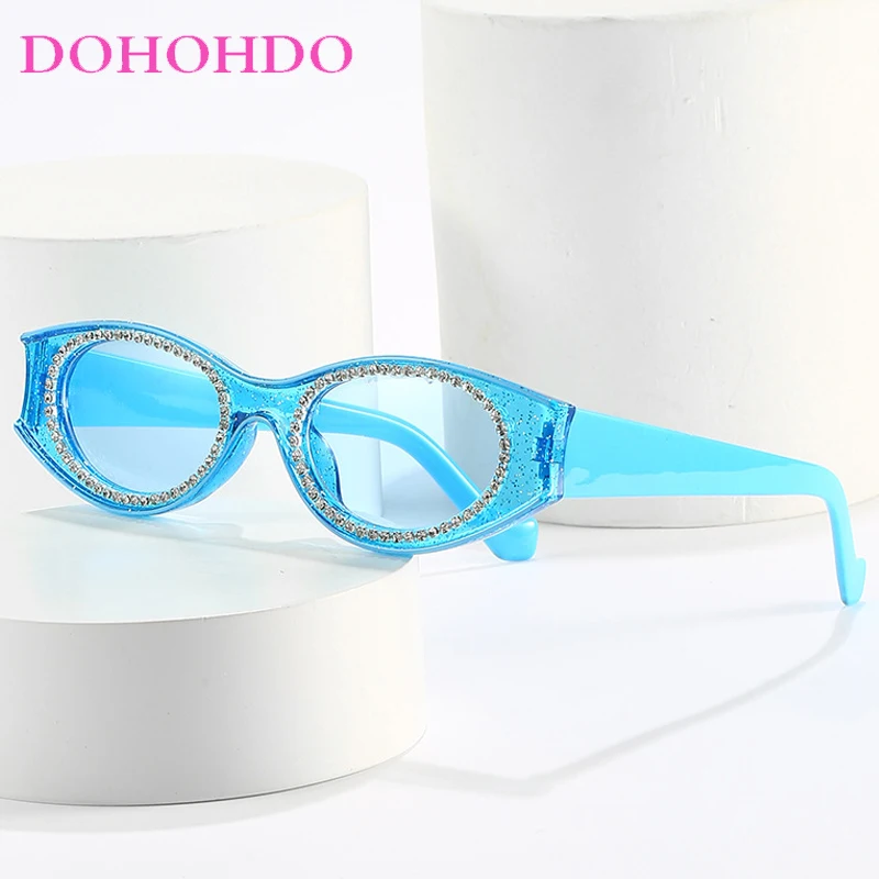 

Luxury Popular Imitation Diamond Small Cat Eye Sunglass Women Men Fashion Design Eyewear Street Photography Driving Shades UV400