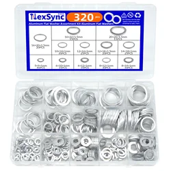 320pcs Aluminum Flat Washer Assortment Kit Aluminum Flat Washers  Washer Automotive Metric Oil Drain Plug Gaskets Aluminum Flat
