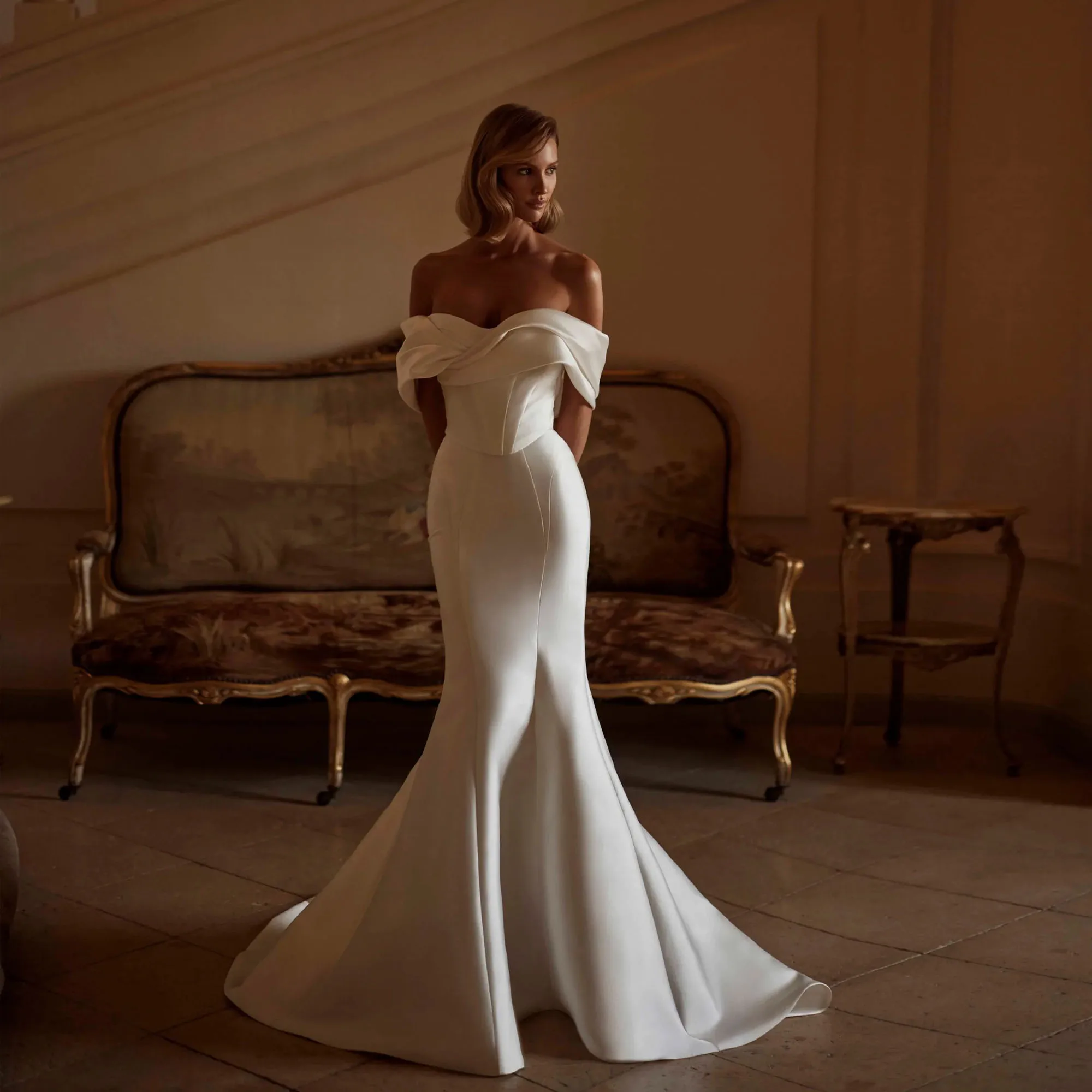 Vestido de Noiva Sereia de Cetim Tomara que Caia com Pregas e Cauda Removível 2026 - Vestido de Noiva PersonalizadoVestido de noiva de cetim fora do ombro 2026 noiva pregado sem alças vestido de noiva de sereia trens d