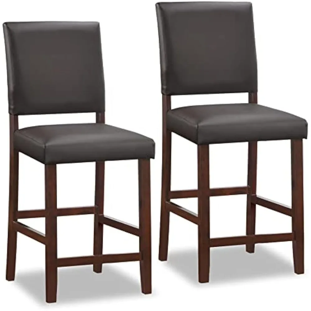 

10086CP/EB Upholstered Back Counter Height Stool with Faux Leather Seat and Wood Base, Set of 2, for Kitchen Counters