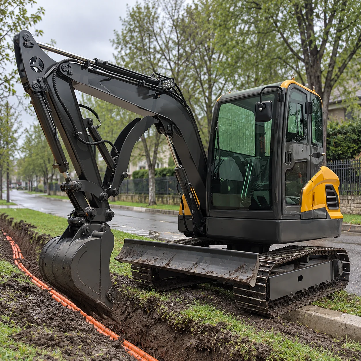 Water Cooled OKW40 Mini Excavator with 300mm Tracks 35° Gradeability for Orchard, Farm Road and Forestry Work