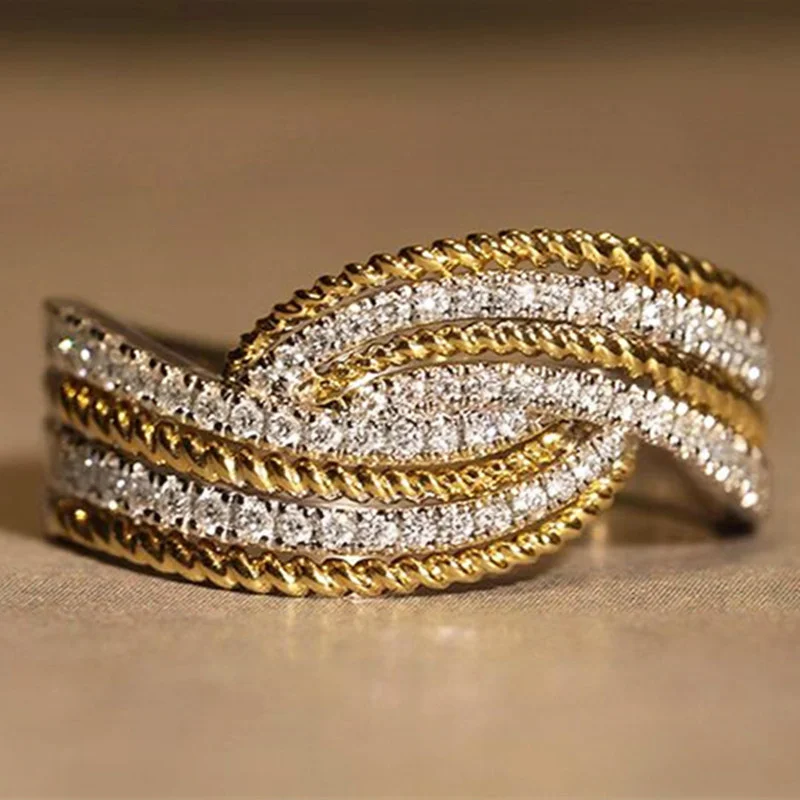 Huitan Stylish Chic Engagement Ring Fashion Lady Shinning Finger Jewelry with Bright Zirconia Two Tone Style Accessories Gift