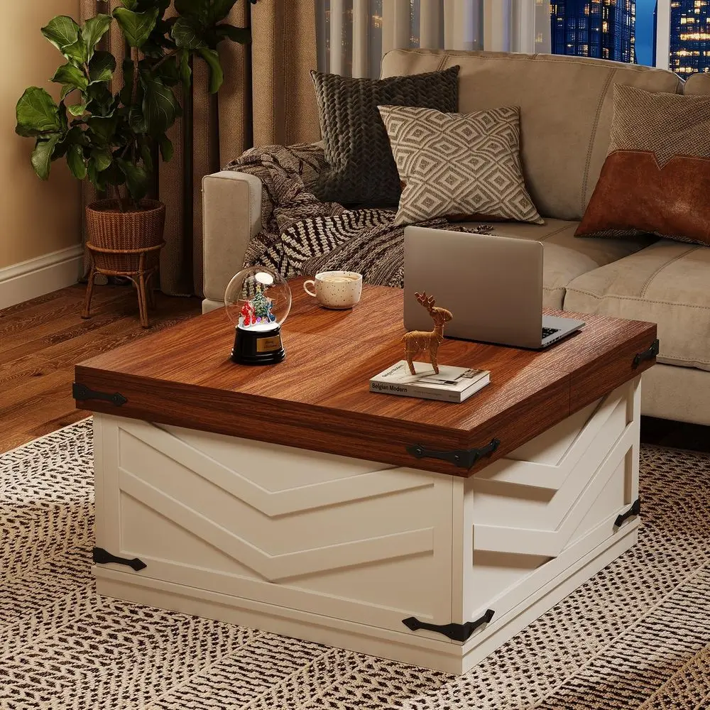 طاولة قهوة بيضاء منزلقة مع مساحة تخزين، متعددة الوظائف لمساحات المعيشة