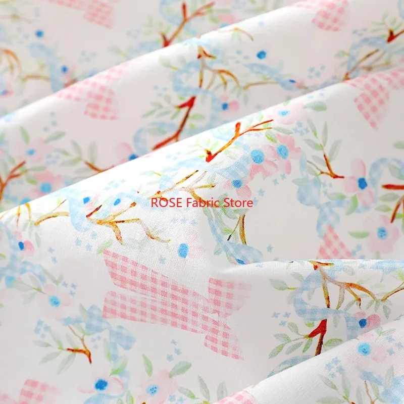 

Vintage Floral Printed Cotton Fabric with Bow Knot for Children's Clothing Home Textiles Sewing Patchwork Fabric