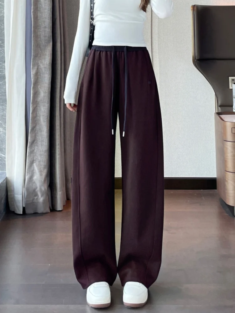 Women's High Waist Straight Leg Fce Lined Thiened Sports Pants Autumn Winter Loose Fit Trousers Korean Sle Commute