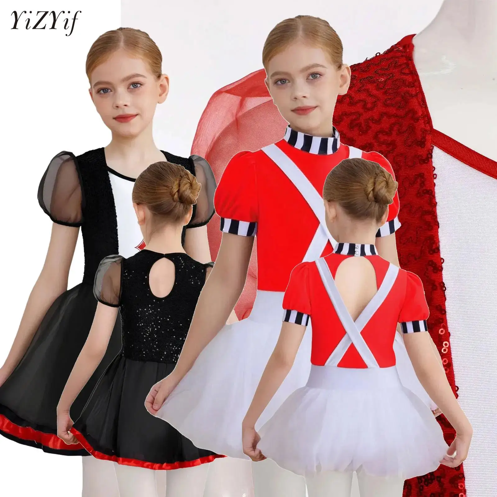

Kids Girls Sequins Mesh Tutu Leotard Dress Halloween Theme Party Clown Cosplay Costume Ballet Stage Performance Dancewear