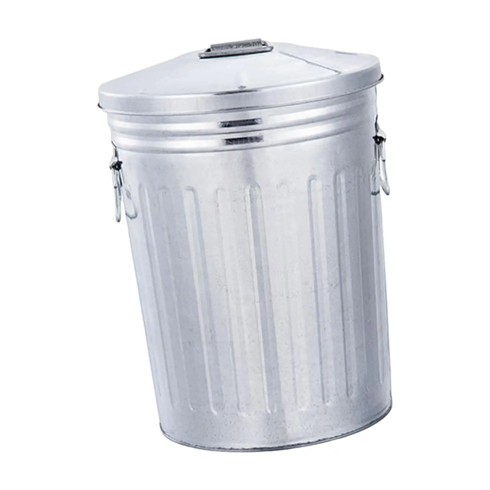 8 Liters Outdoor Iron Garbage Can Bin with Lid for Kitchens, Garages Round