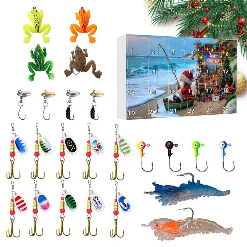 Christmas Countdown Fish Tackle Set Fishing Lure Advent Calendar 2024 For Adult Men Teen Boys Gift  Mixed Fishing Lure Kits