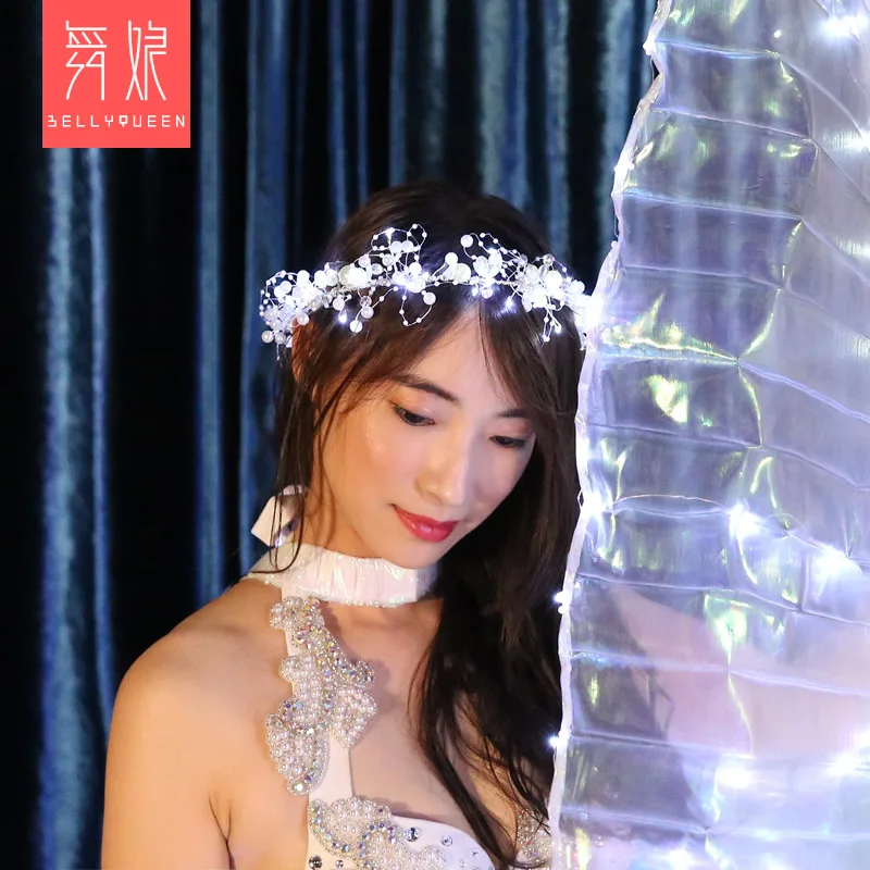 LED発光ヘッドギア、ダンス発光ジュエリー、ベリーダンス発光ヘッドバンド、ホワイトエンジェルヘッドバンドヘアバンド