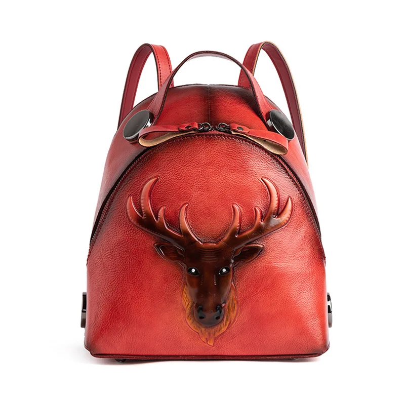 

Backpack Rucksack Genuine Leather For Women Brush Color School Book Bags Real Cowhide Deer Style Female Retro Daypack Knapsack