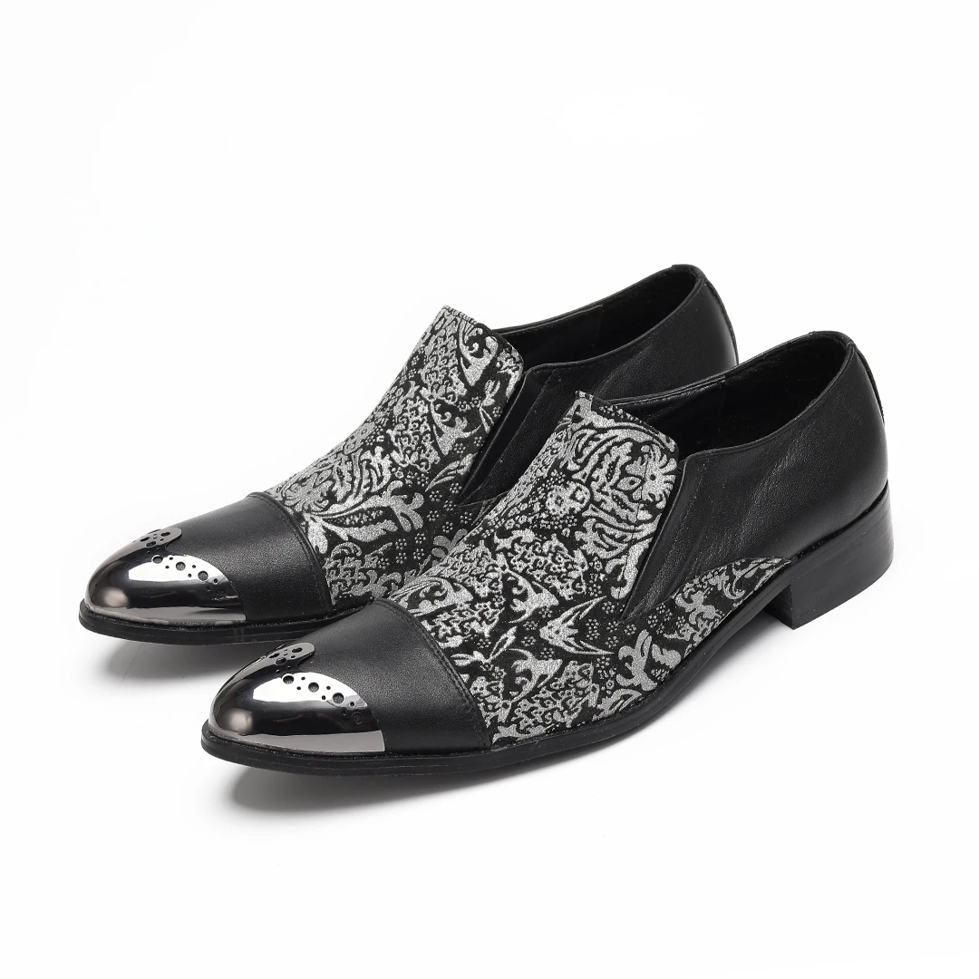 

Fashion Print Pointed Toe Genuine Leather Men Dress Shoes Plus Size Slip on Casual Business Shoes Male Party Prom Formal Shoes